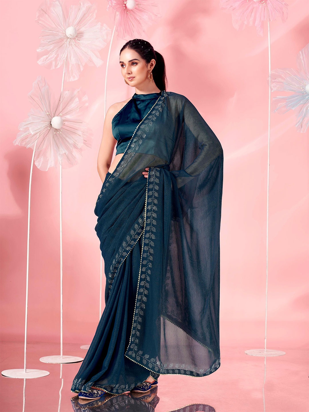 

Tikhi Imli Beads and Stones Embellished Saree, Blue