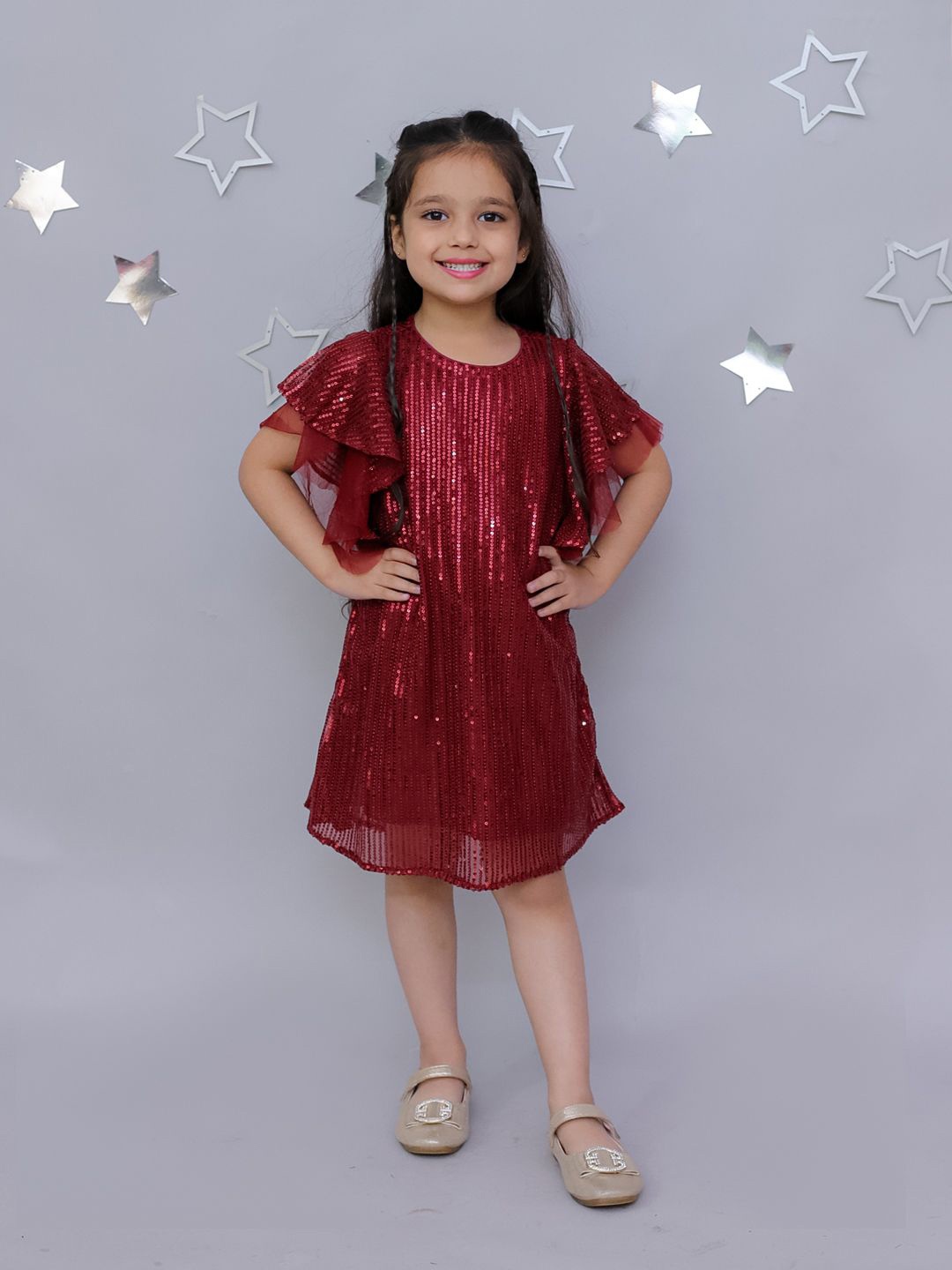 

LIL DRAMA Girls Embellished A-Line Dress, Red