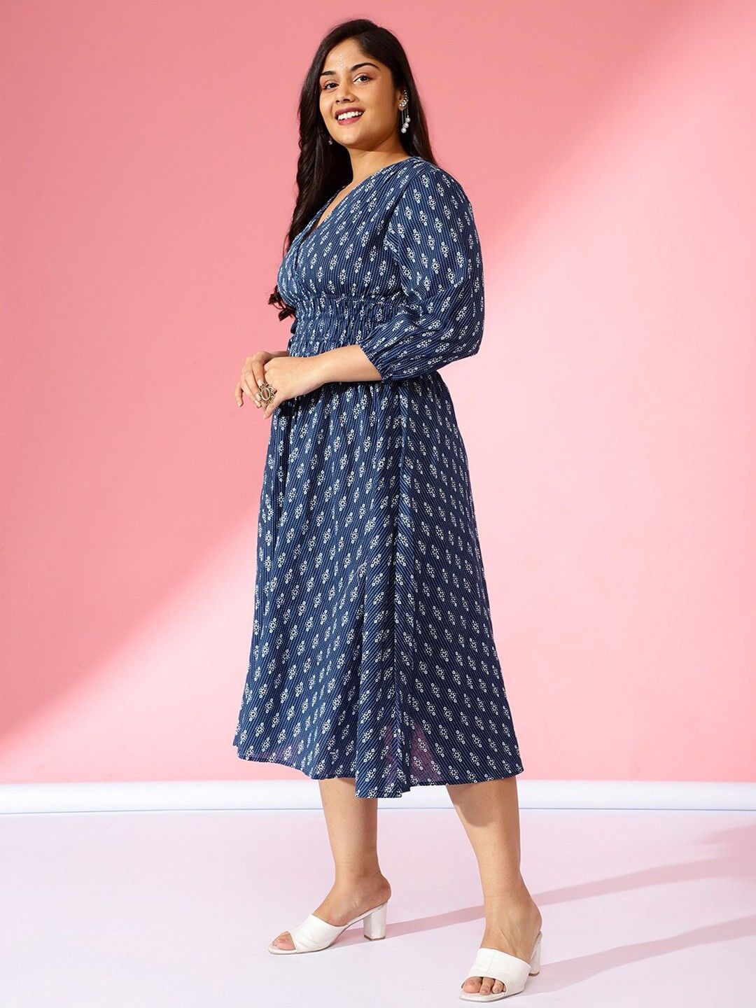 

Raiyani Enterprise Floral Print Fit & Flare Midi Dress, Navy blue