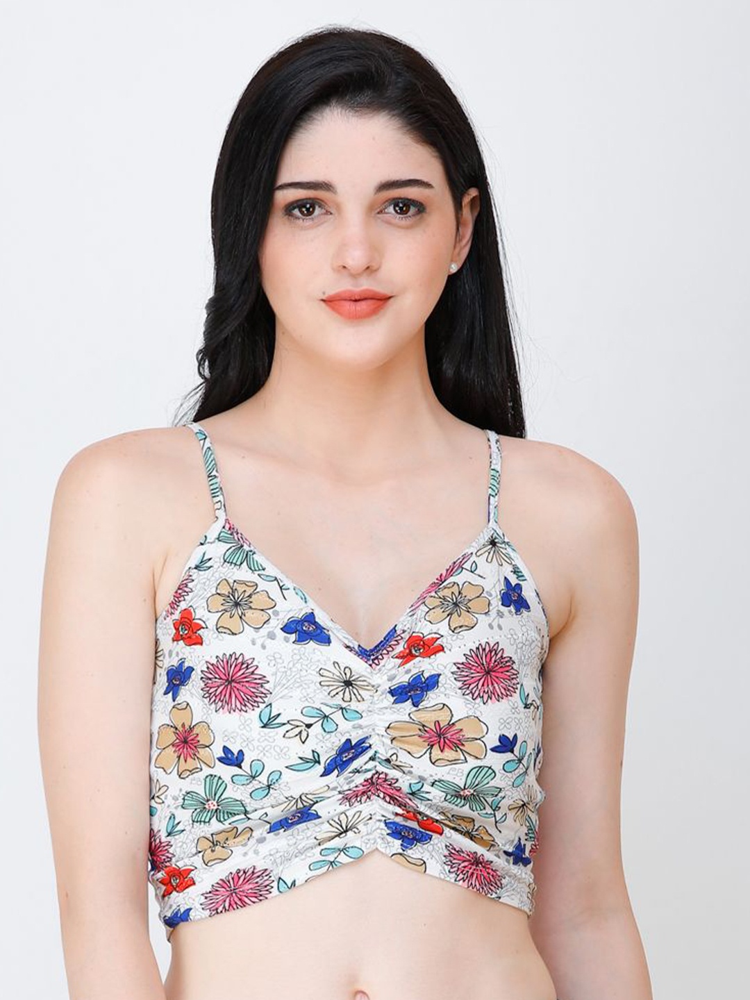 

BAESD Woemn Floral Printed Shoulder Straps Bralette Crop Top, White