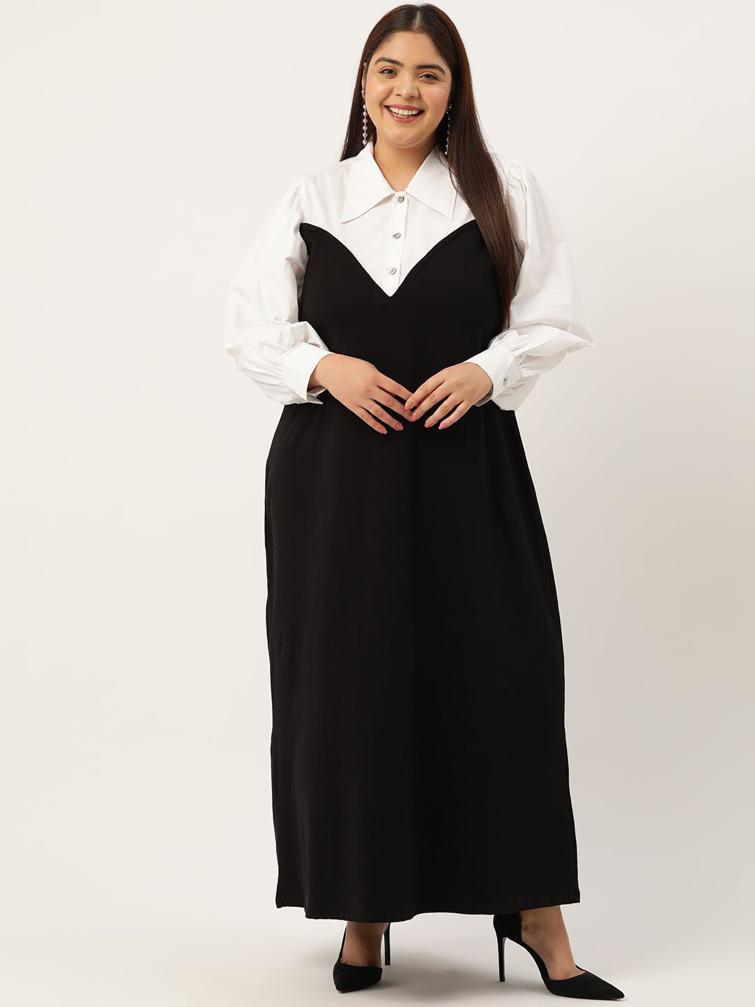 

theRebelinme Plus Size Colourblocked Maxi Dress, Black