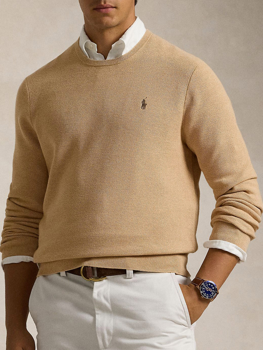 

Polo Ralph Lauren Men Textured Pure Cotton Crewneck Sweater, Brown