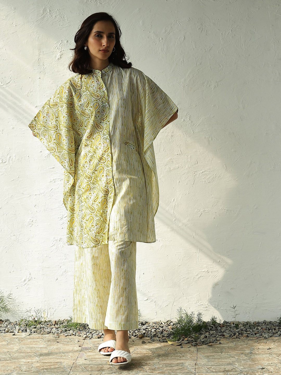 

Canoopi Printed Mandarin Collar Pure Cotton Tunic With Palazzo, Yellow