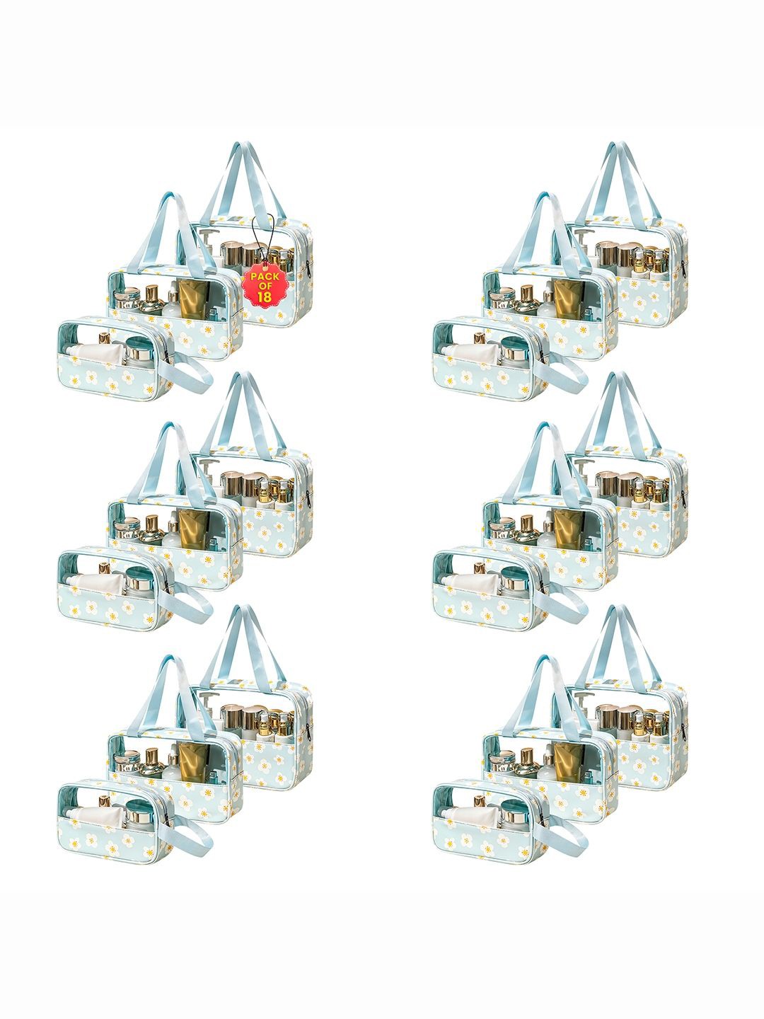 

Kuber Industries Set Of 18 Blue Flower Printed Travel Toiletry Pouch