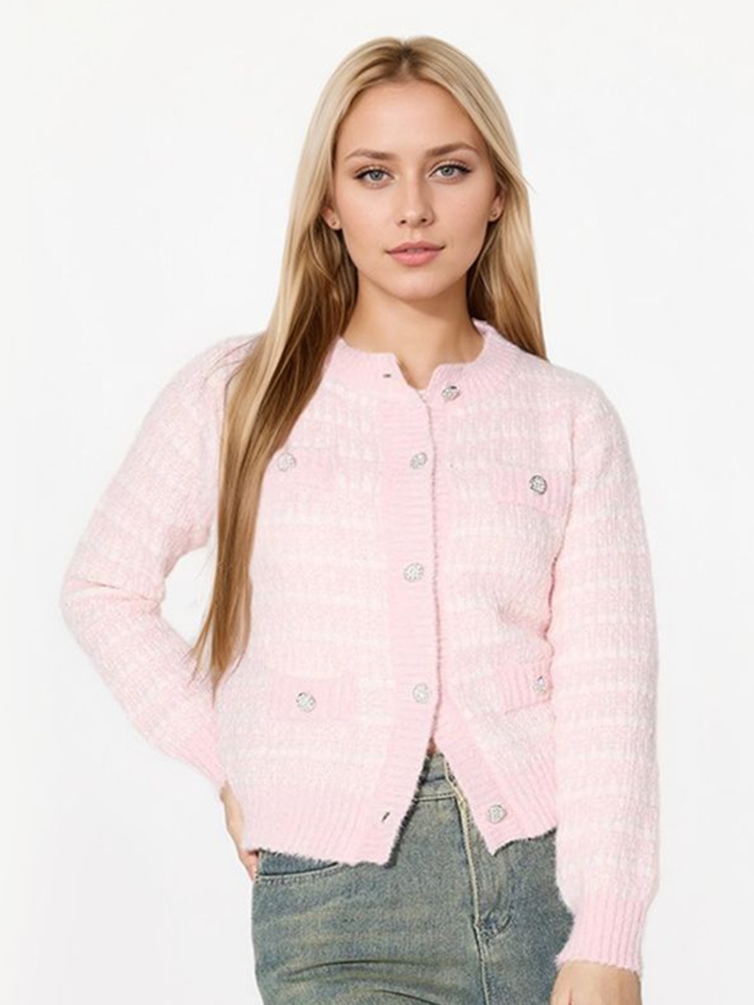 

LULU & SKY Women Round Neck Cardigan, Pink