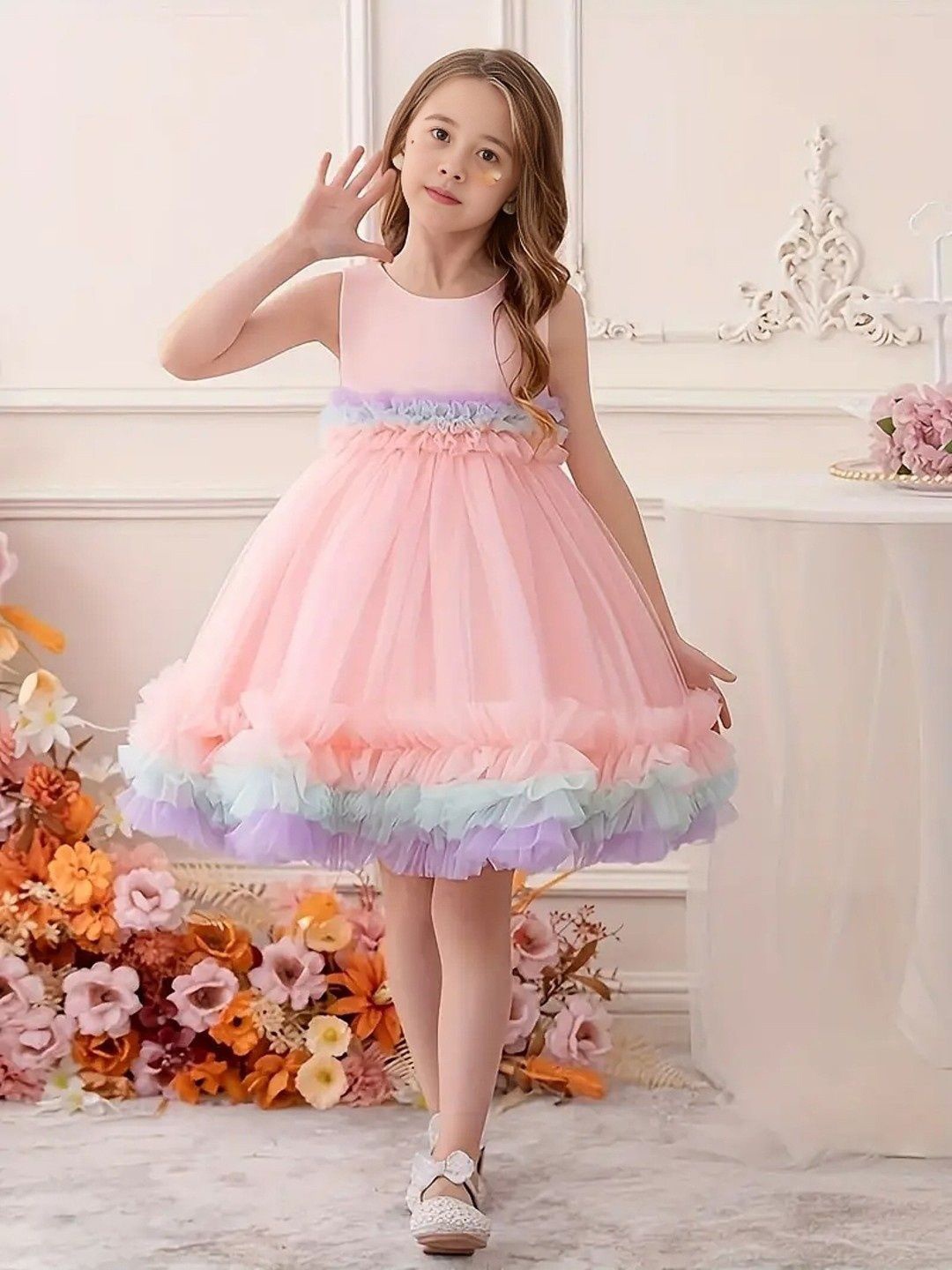 

Miss & Chief Girls Ruffled Net A-Line Dress, Pink