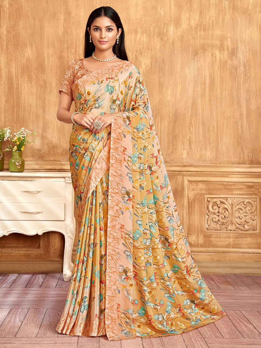 

Panzora Floral Printed Designer Saree, Yellow