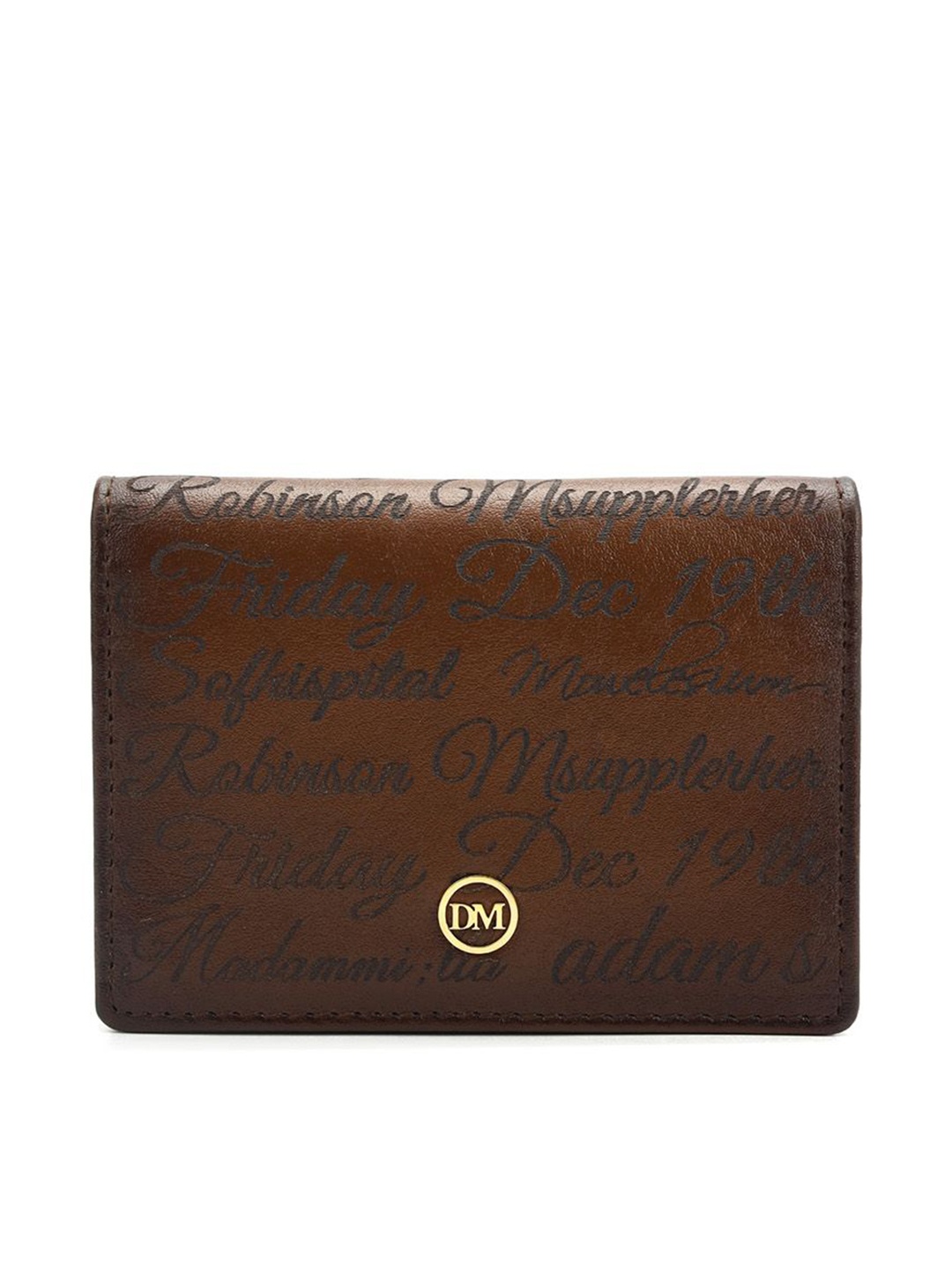 

Da Milano Unisex Typography Printed Leather Card Holder, Brown