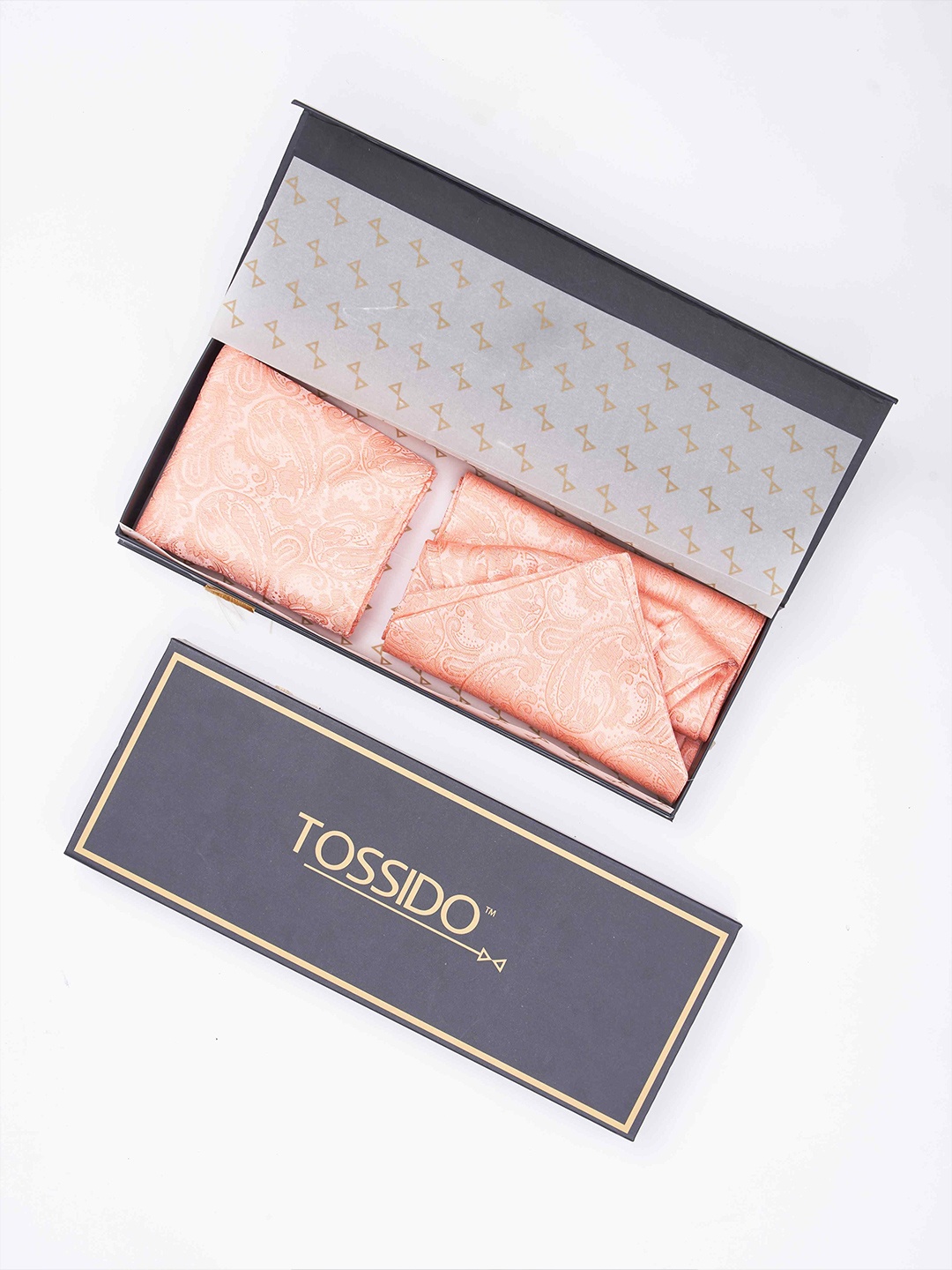 

Tossido Men Woven Design Ascot & Pocket Square Accessory Gift, Peach