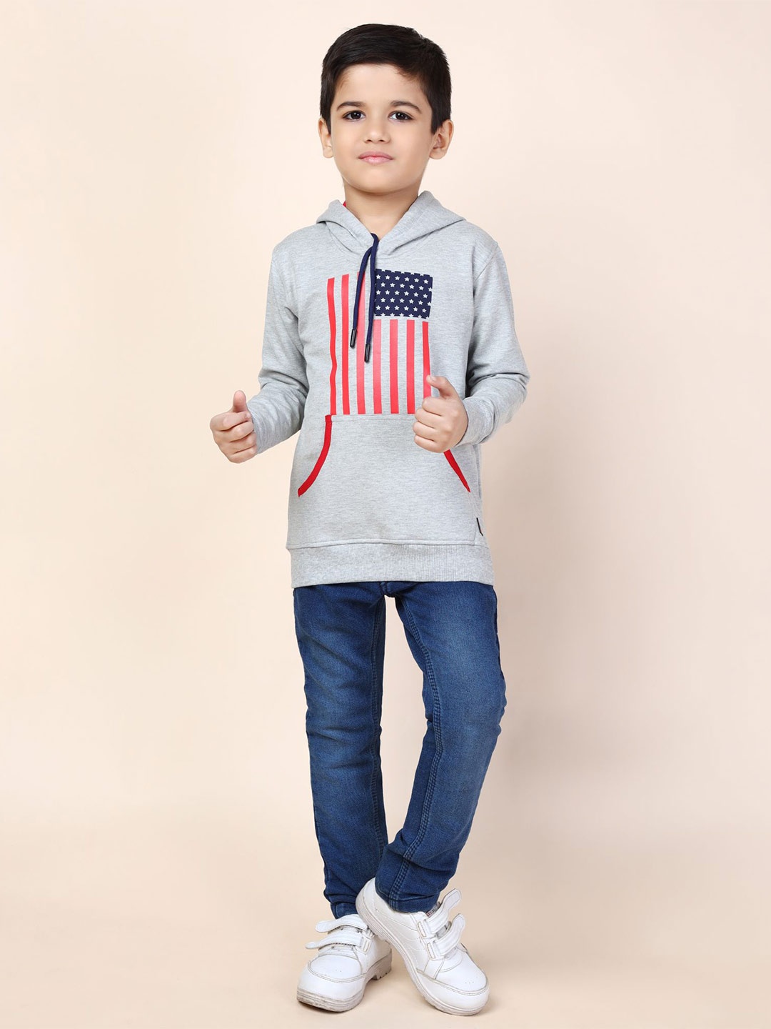 

CRAZYPENGUIN ELITE Boys Printed Hooded Sweatshirt, Grey melange