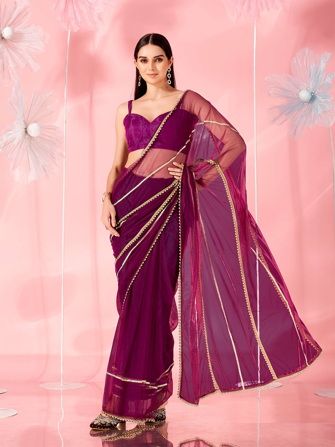 

Tikhi Imli Beads and Stones Heavy Work Saree, Violet