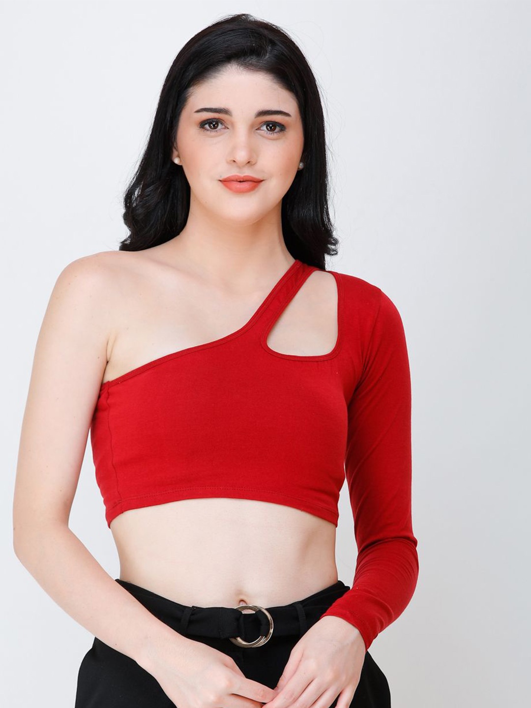 

BAESD Women One Shoulder Crop Top, Maroon