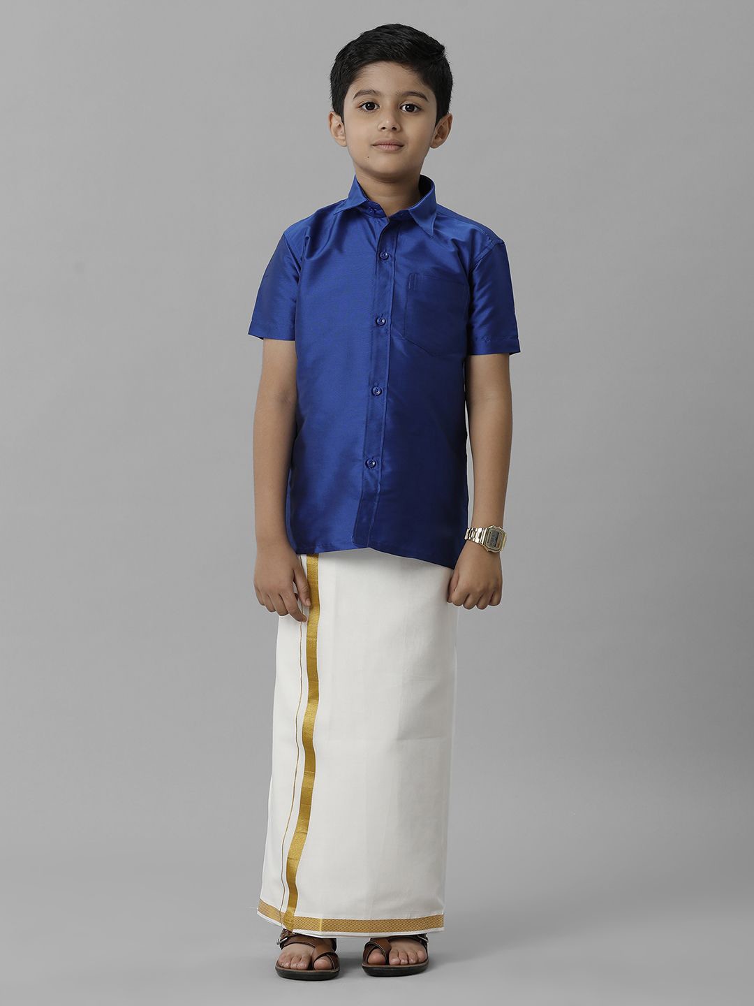 

Ramraj Boys Short Sleeves Shirt with Dhoti, Blue