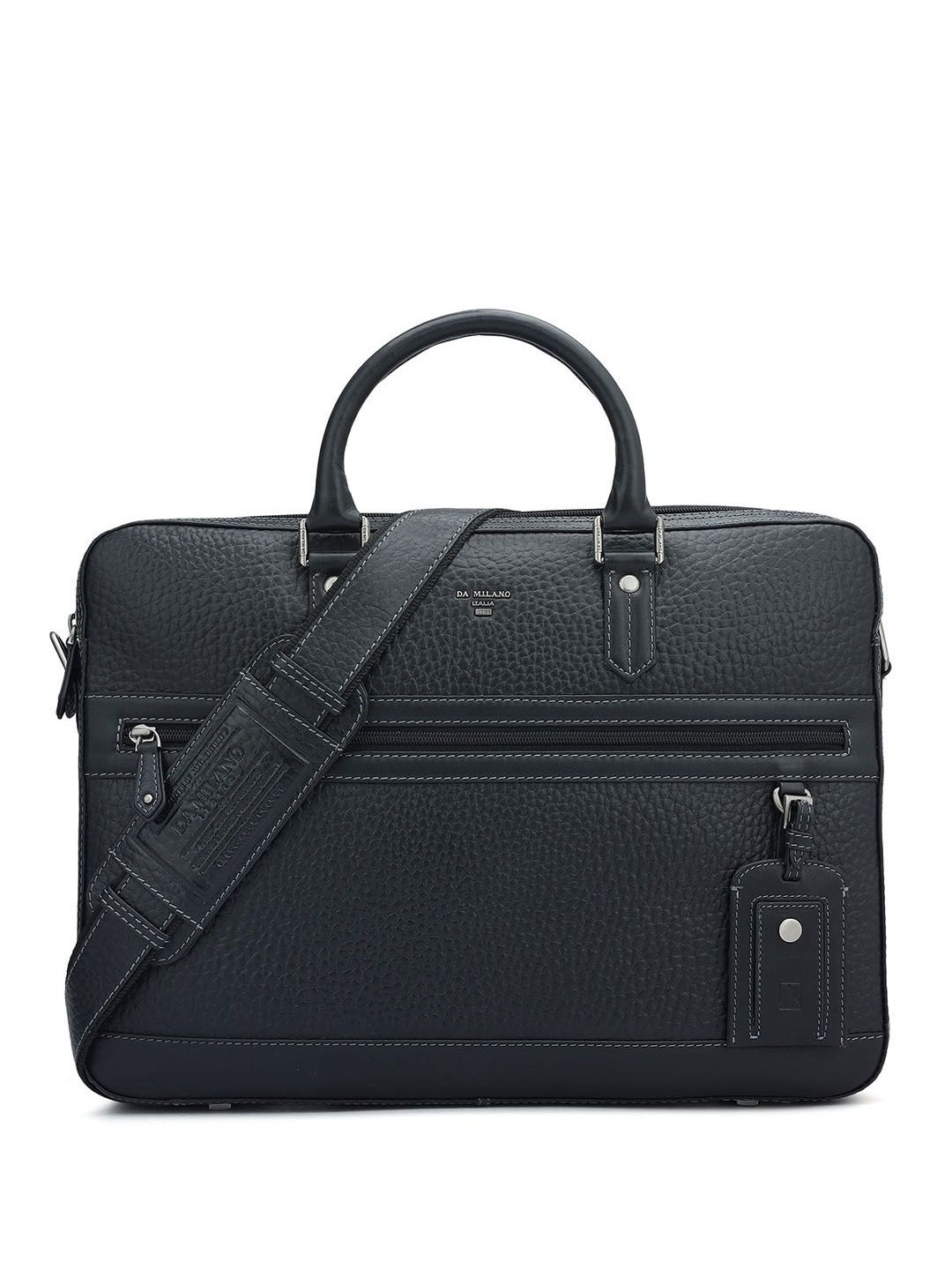 

Da Milano Men Textured Leather Laptop Bag, Black