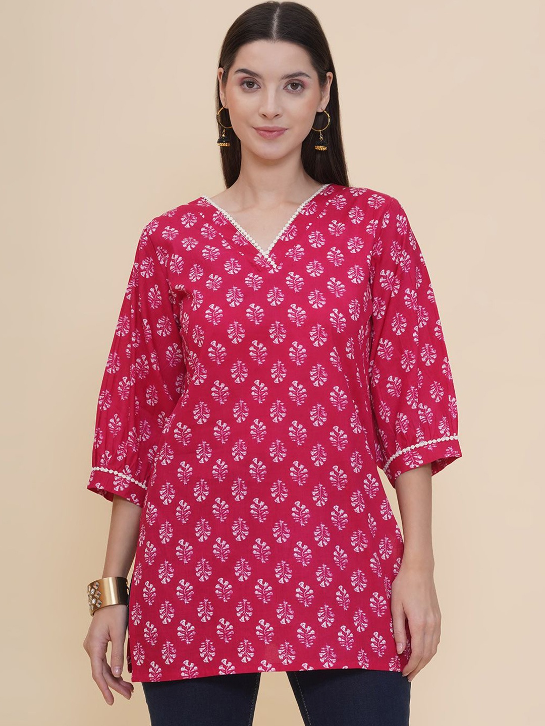 

Modish Couture Women Printed Pure Cotton Straight Kurtis, Pink