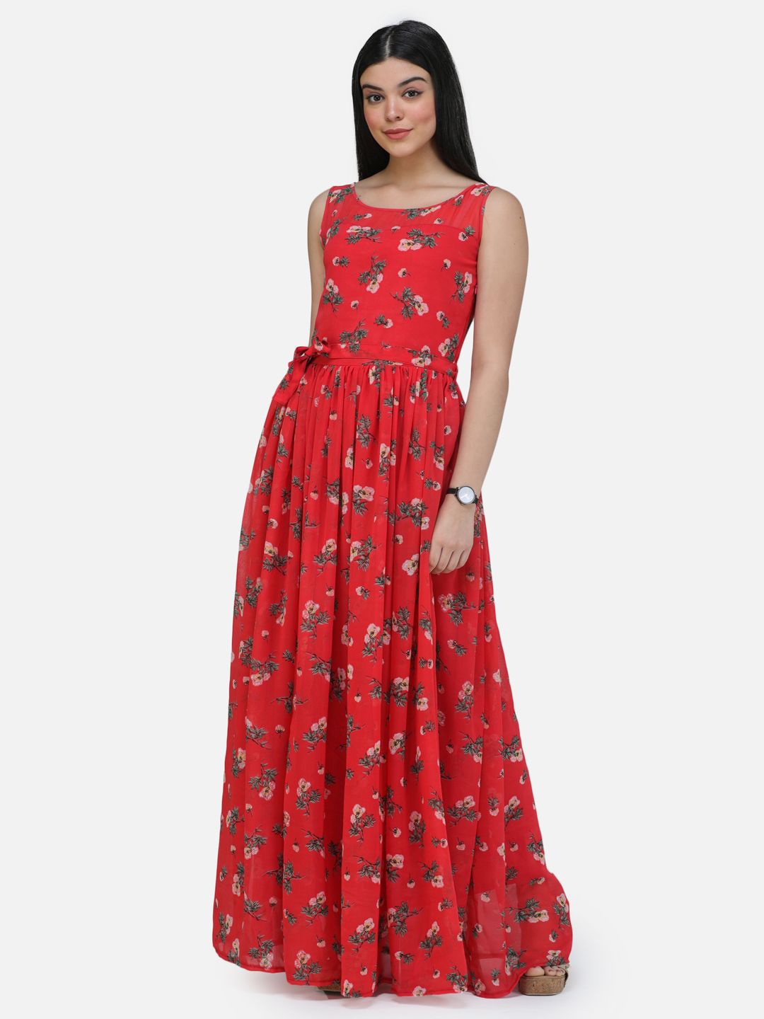 

BAESD Floral Printed Georgette Maxi Dress, Red