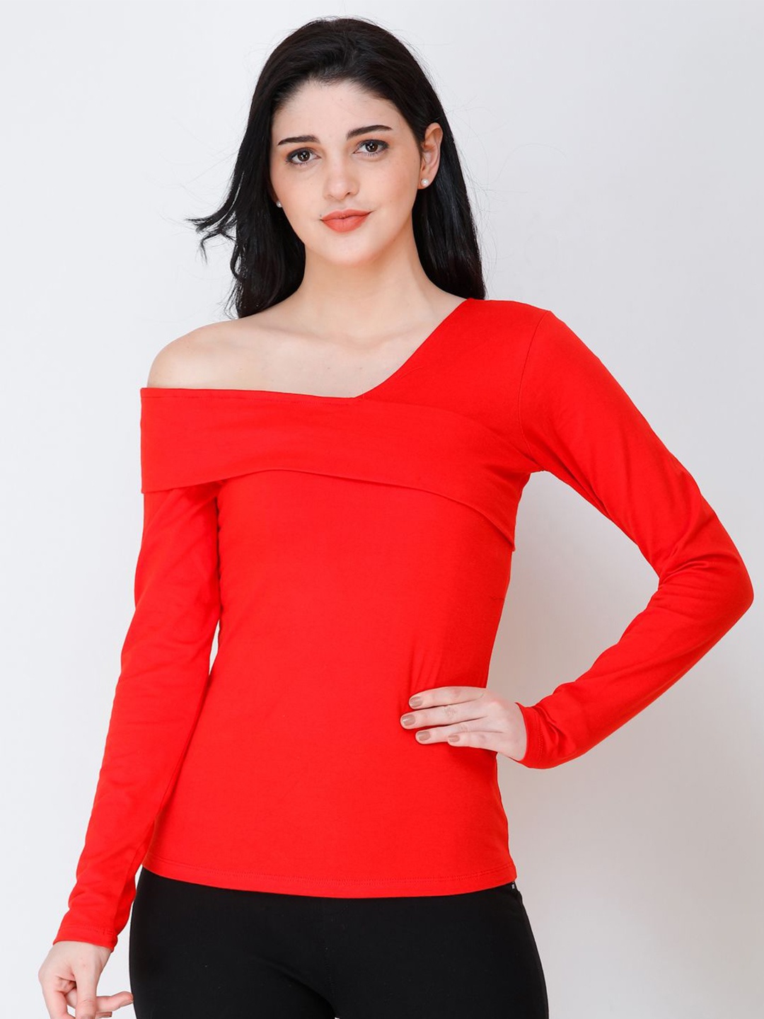 

BAESD Women Off Shoulder Fitted Top, Red