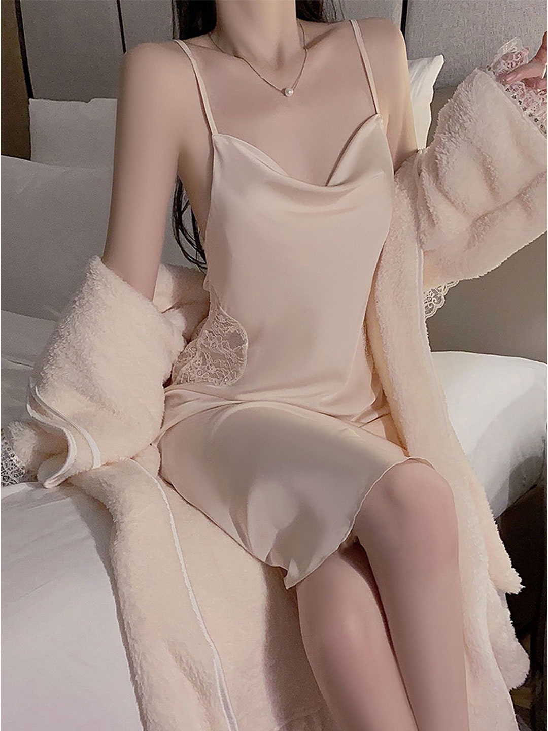 

LULU & SKY Nightdress With Robe, Beige
