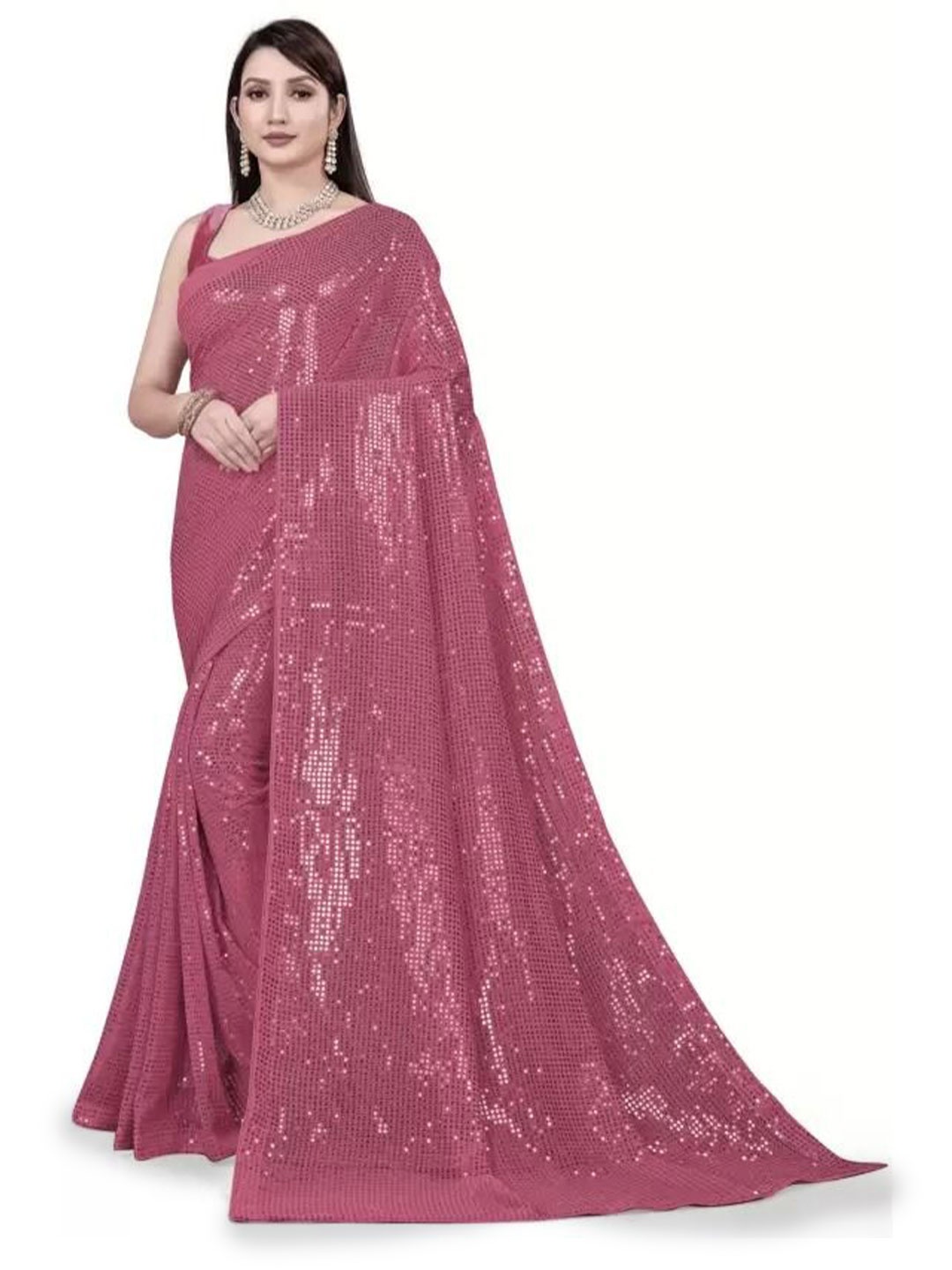 

KALINI Embellished Sequinned Saree, Peach