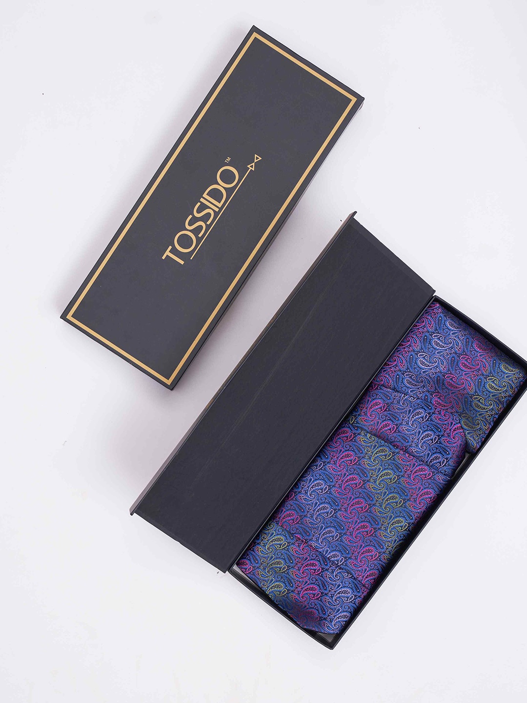 

Tossido Men Woven Design Cravat & Pocket Square Accessory Gift, Blue