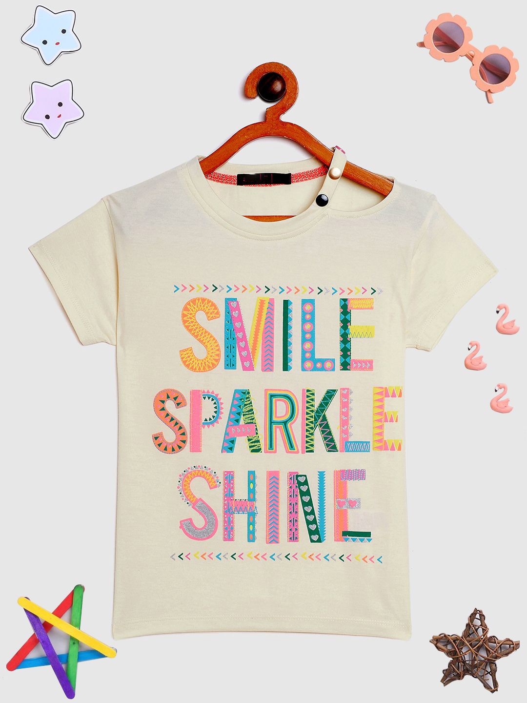 

PAMPOLINA Girls Typography Printed Top, White