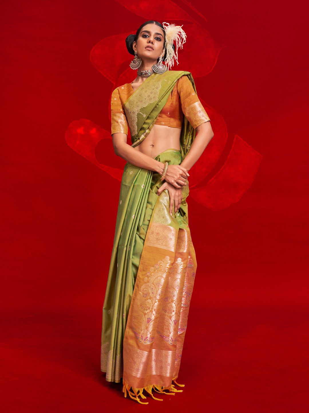 

Mitera Woven Design Zari Banarasi Saree, Green