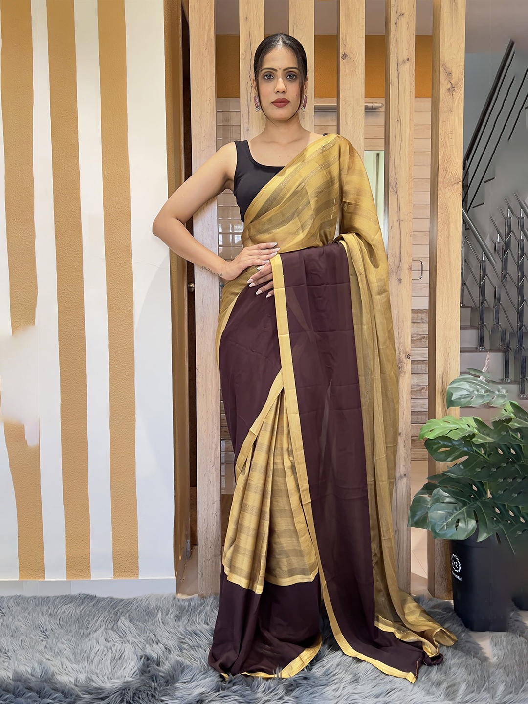 

DIVASTRI Pure Chiffon Ready to Wear Saree, Yellow