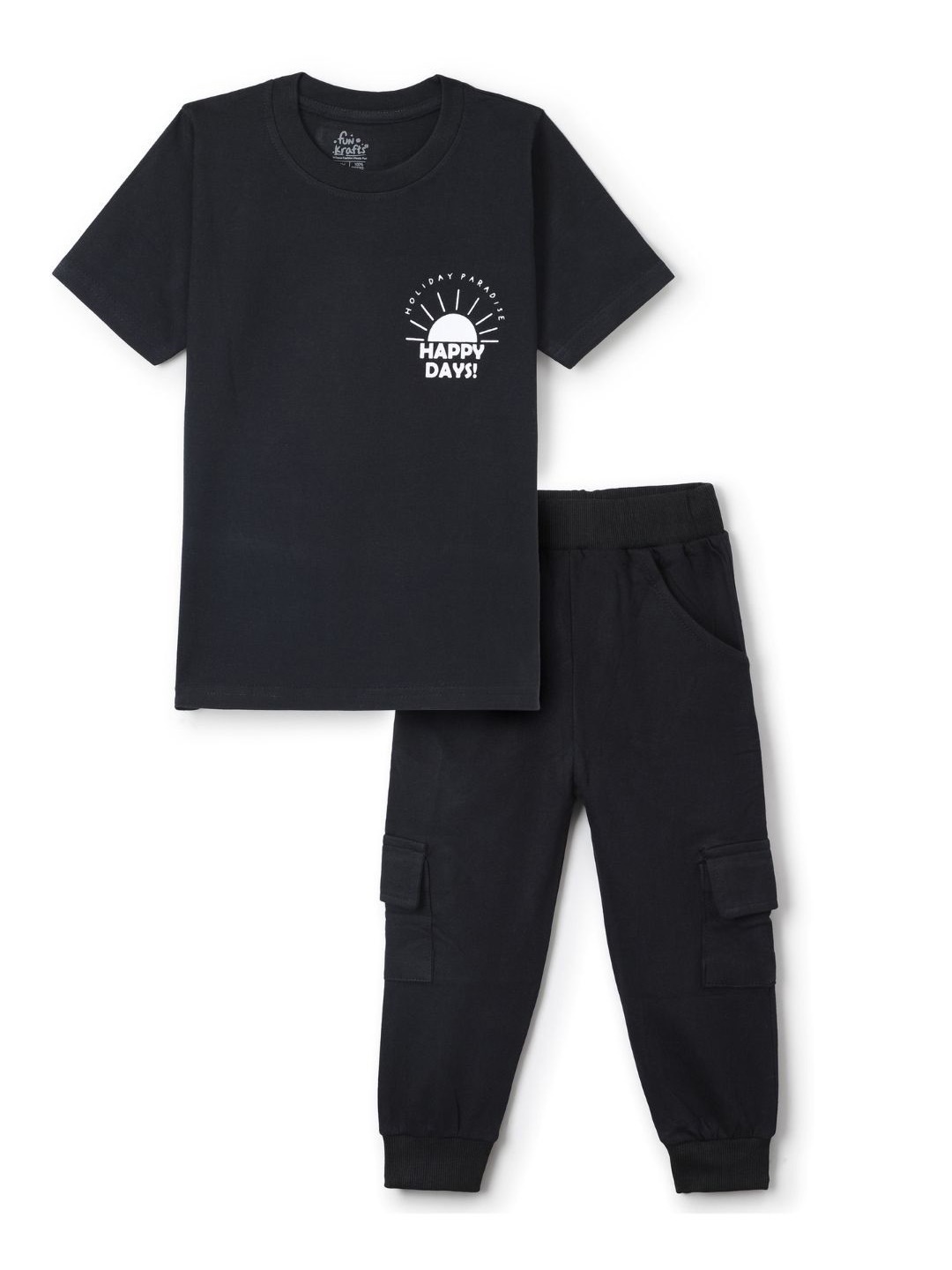 

FUNKRAFTS Boys Printed Pure Cotton T-shirt With Joggers, Black