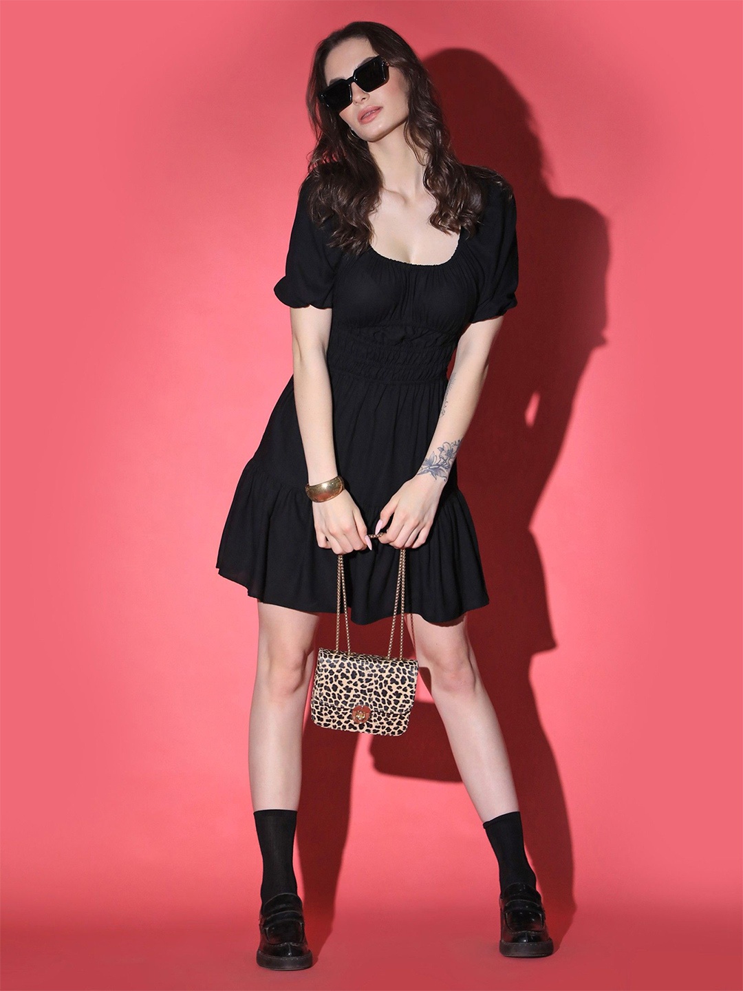 

Femvy Crepe Fit & Flare Above Knee Dress, Black