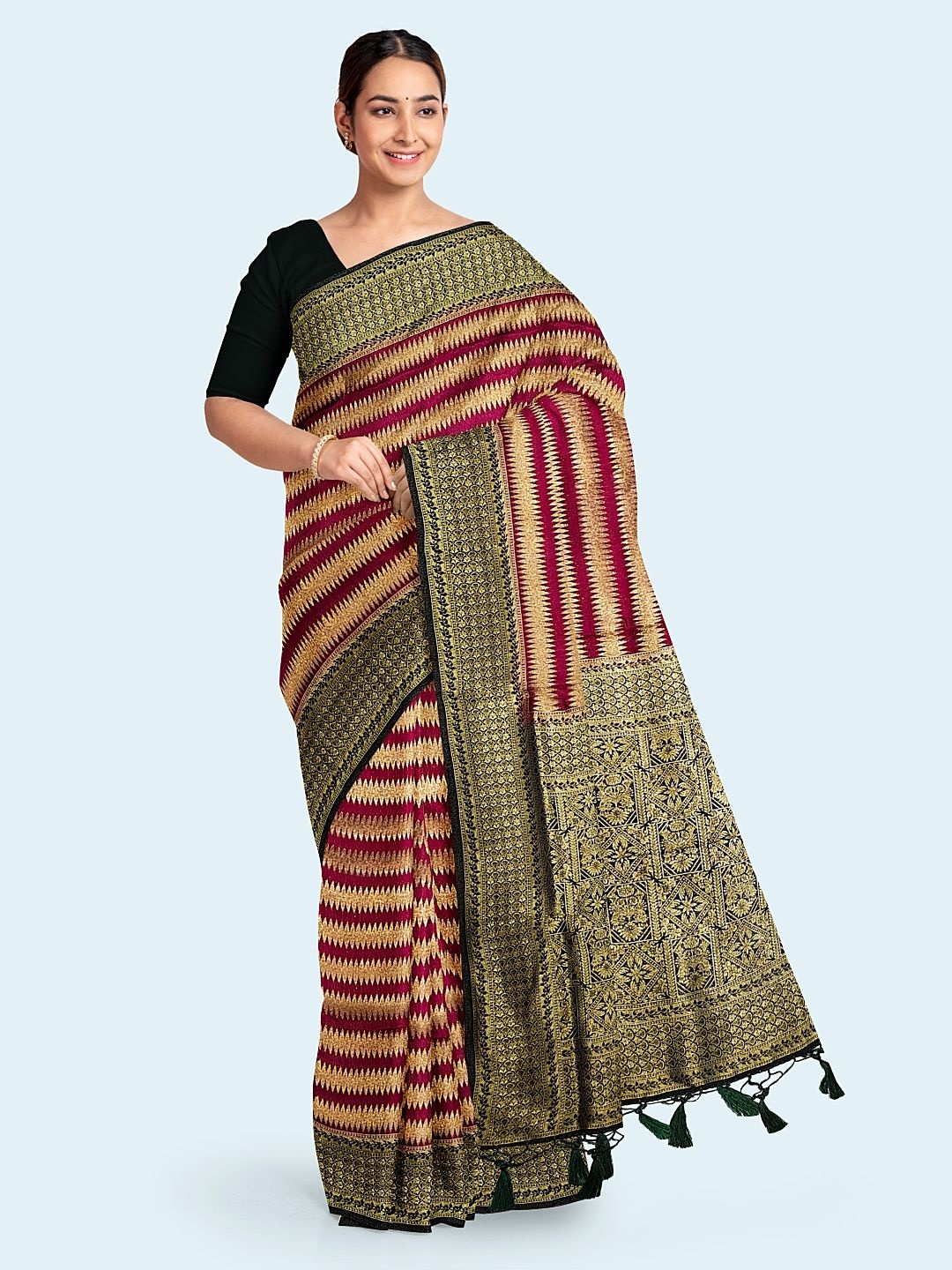 

Meena Bazaar Woven Design Zari Saree, Burgundy