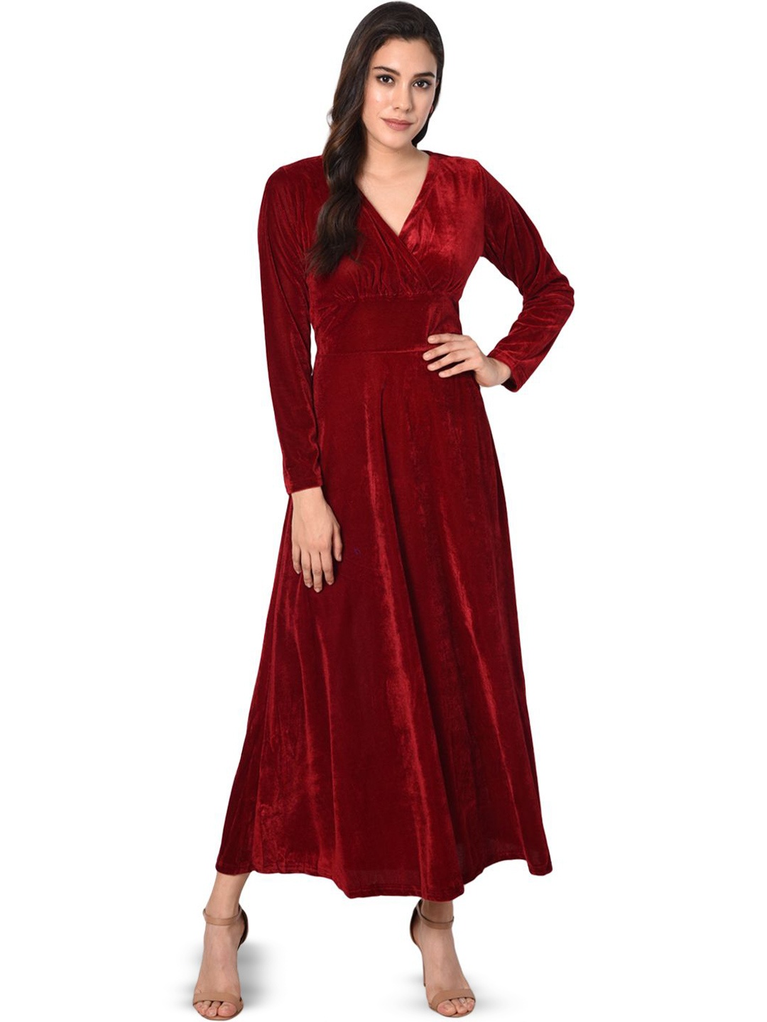 

WESTCHIC Women Velvet Fit & Flare Maxi Dress, Red