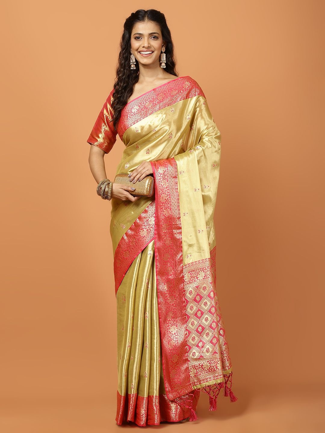 

Meena Bazaar Woven Design Zari Tissue Banarasi Saree, Beige