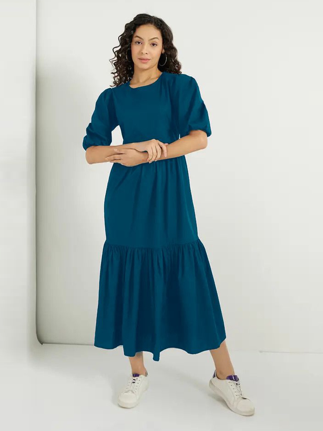 

Femvy Women Fit & Flare Midi Dress, Blue