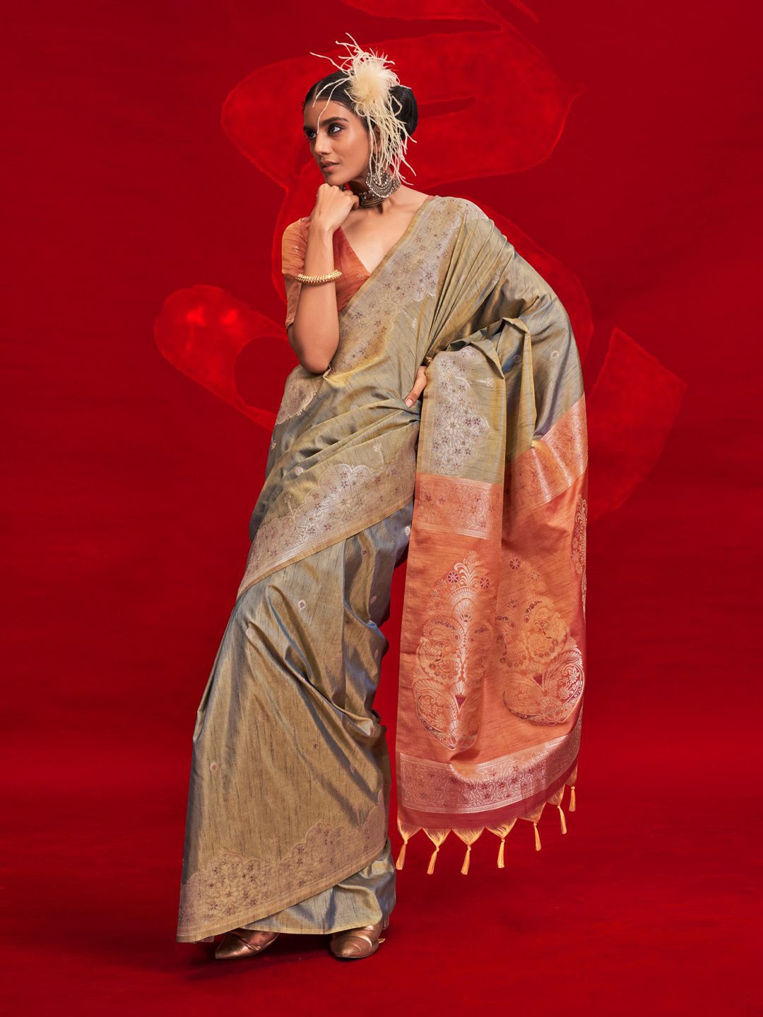 

Mitera Woven Design Zari Banarasi Saree, Sea green