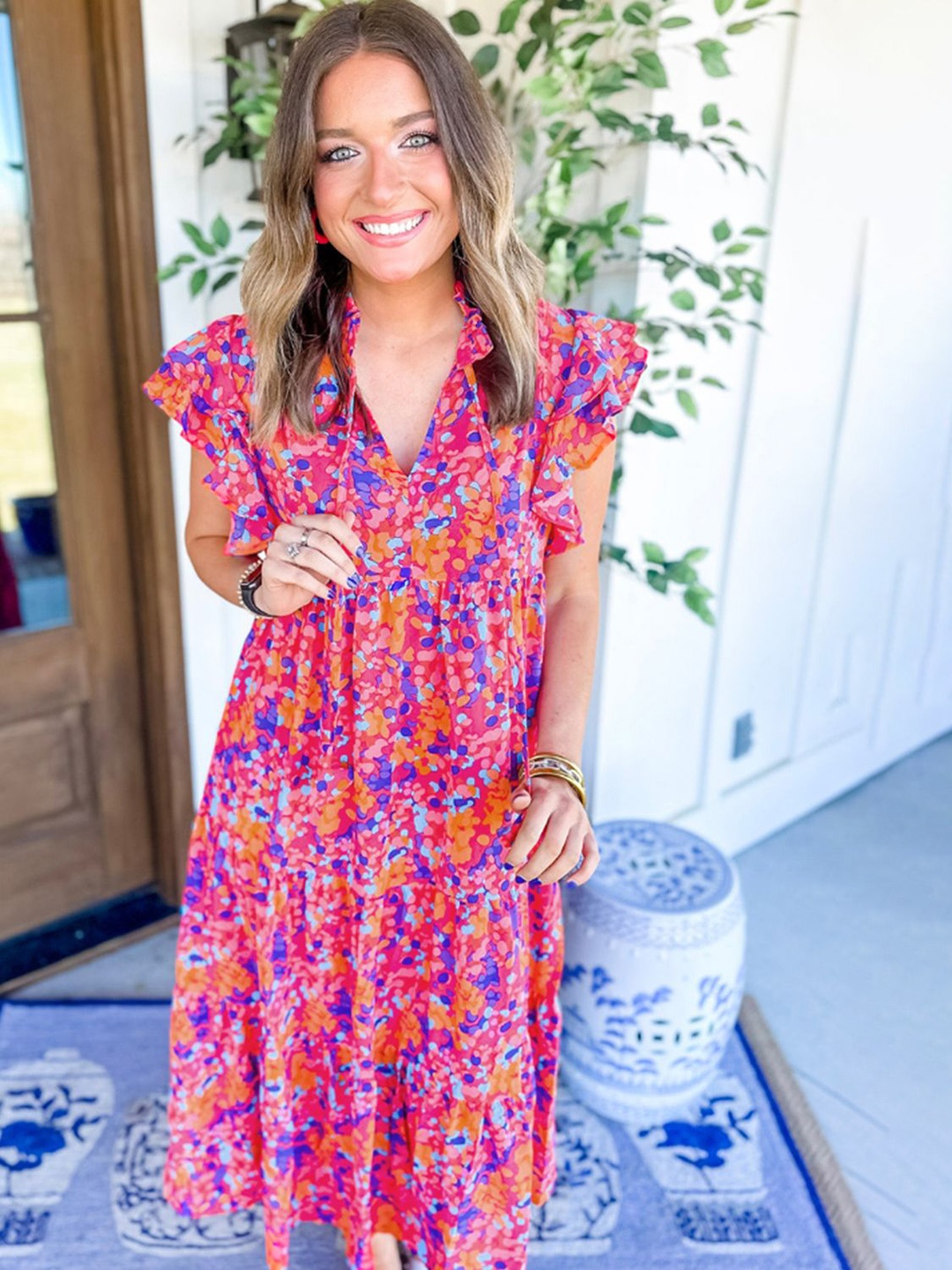 

Errabelly Printed A-Line Midi Dress, Pink