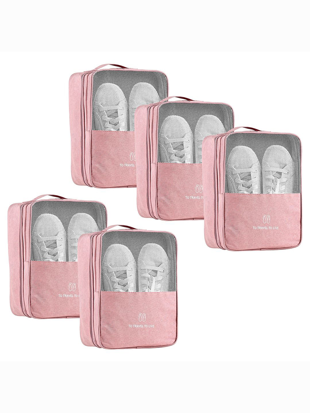 

Kuber Industries Pink 5 Pieces Regular Travelling Shoes Bags Organisers with 3 Layer