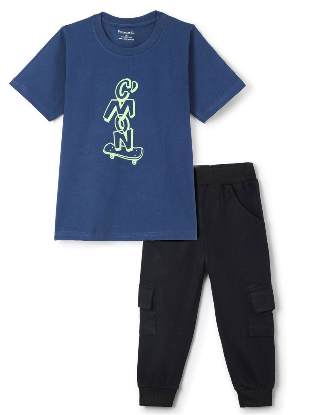 

FUNKRAFTS Boys Printed Short Sleeves Pure Cotton T-shirt With Joggers, Blue