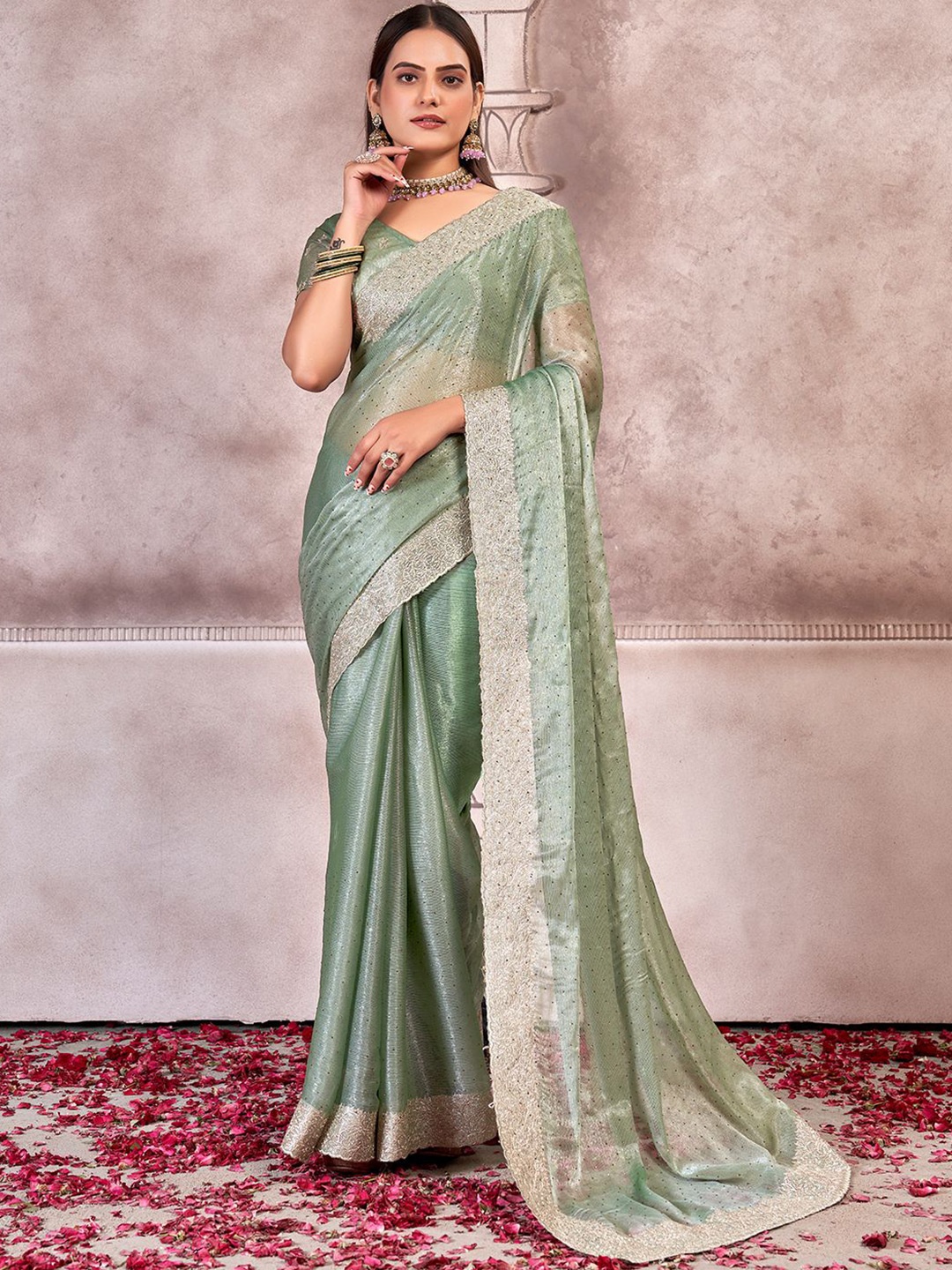 

Panzora Embellished Beads and Stones Designer Saree, Green