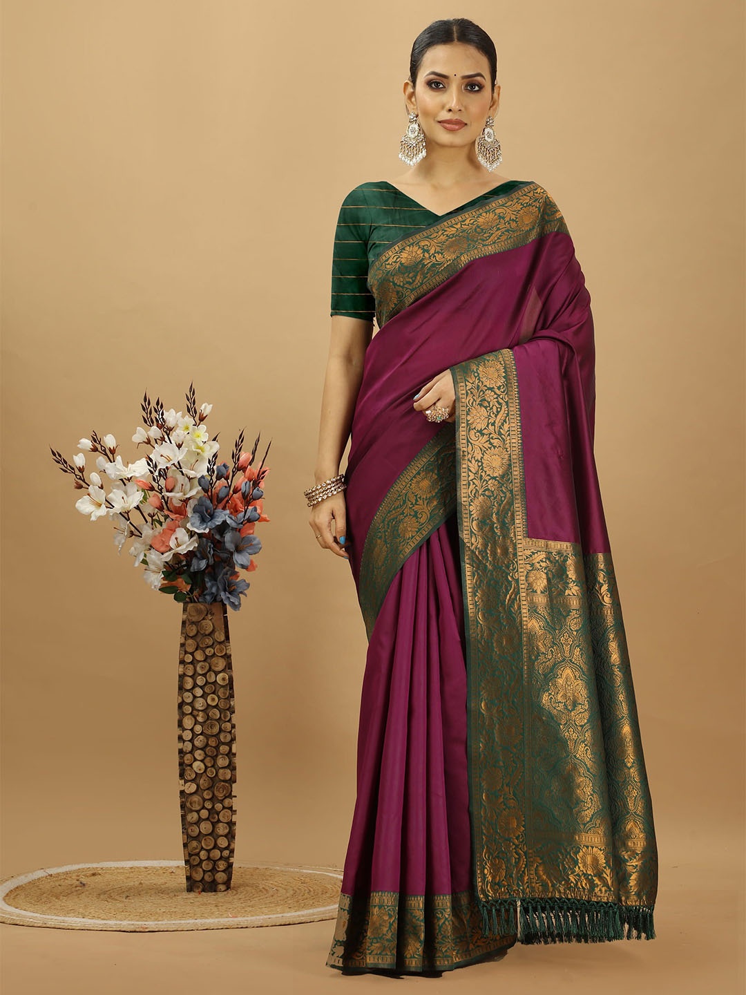 

KAYOMMI Ethnic Motifs Kanjeevaram Saree, Purple