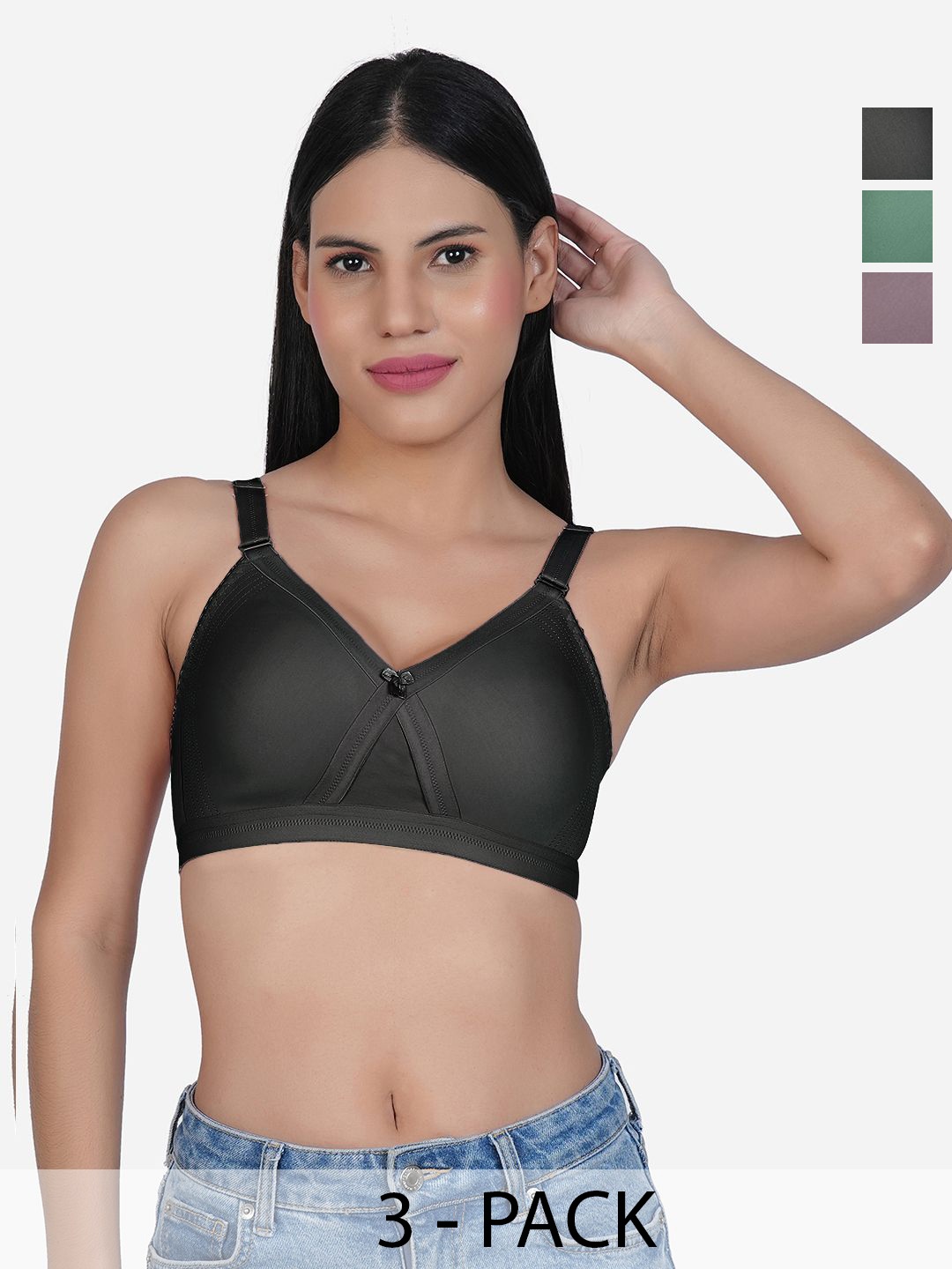 

SHYAM SONS FLAIR Pack Of 3 Full Coverage Non Padded Seamless Bra, Brown