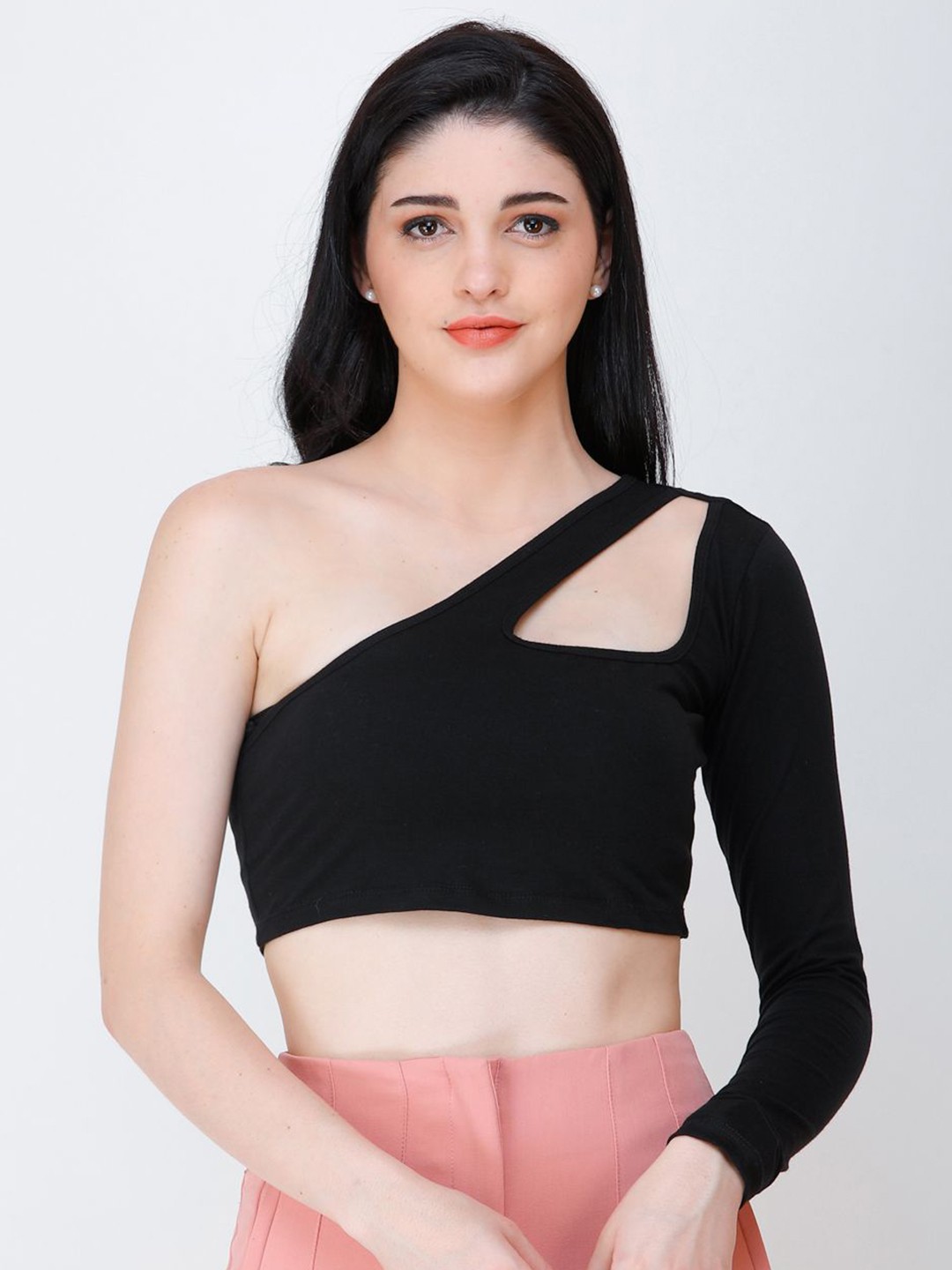 

BAESD Women One Shoulder Fitted Crop Top, Black