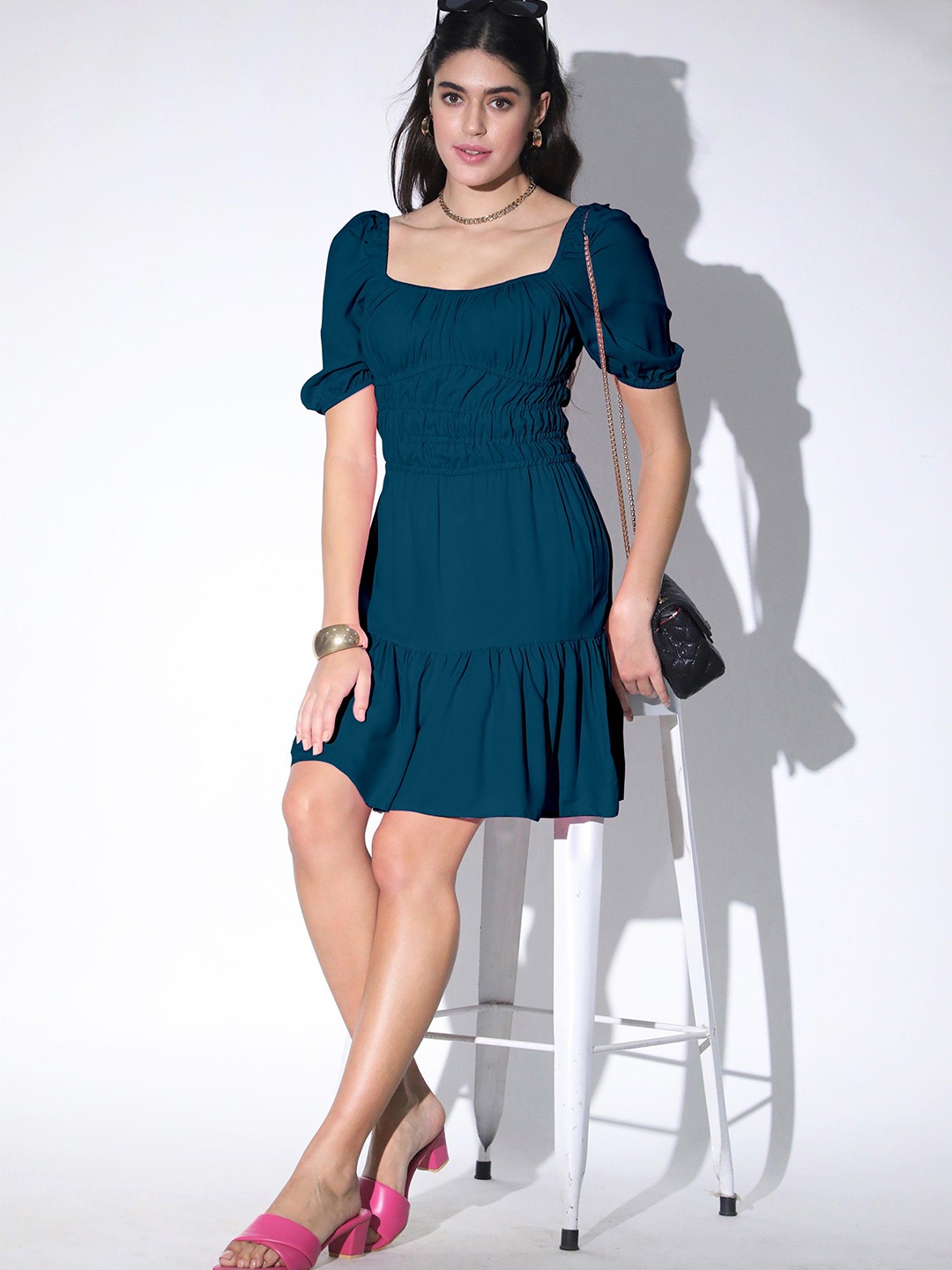 

Femvy Women Fit & Flare Midi Mini Dress, Blue