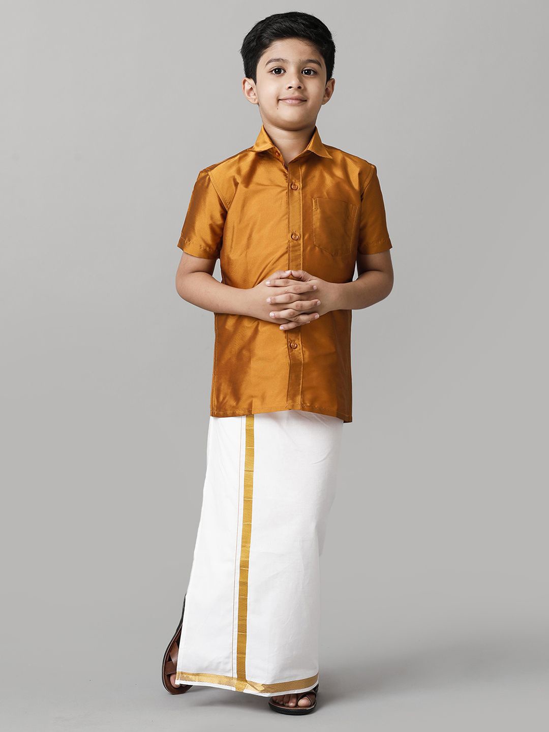 

Ramraj Boys Short Sleeves Shirt with Dhoti, Mustard