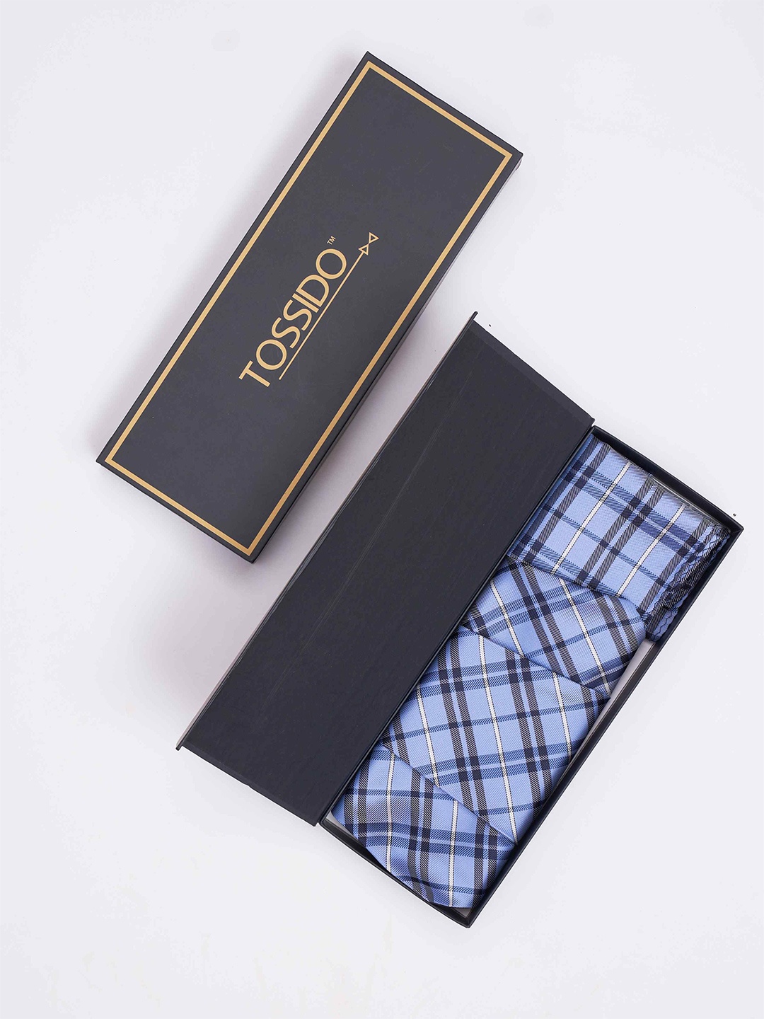 

Tossido Men Woven Design Cravat & Pocket Square Accessory Gift, Blue