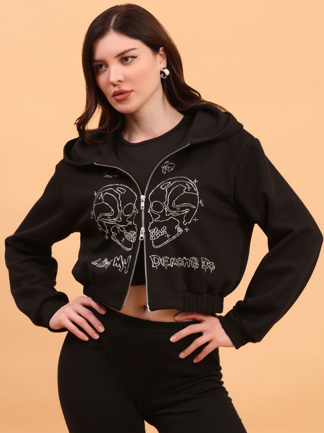 

ECO LEAS BY SHIPRA Women Printed Sweatshirt, Black
