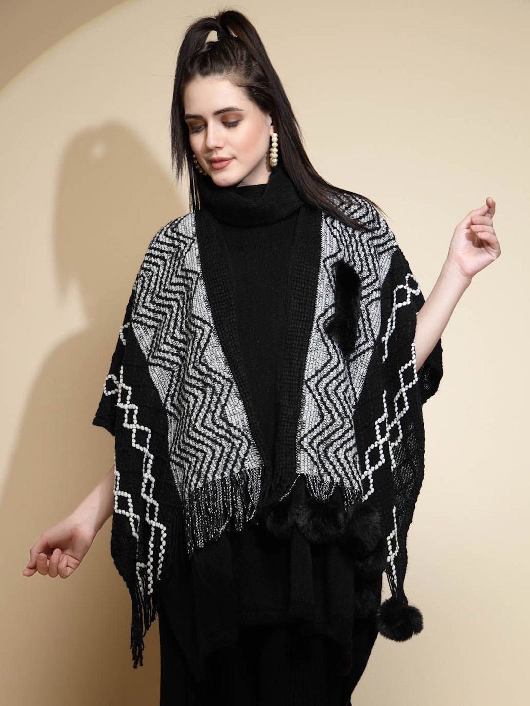 

Global Republic Women Acrylic Poncho, Black