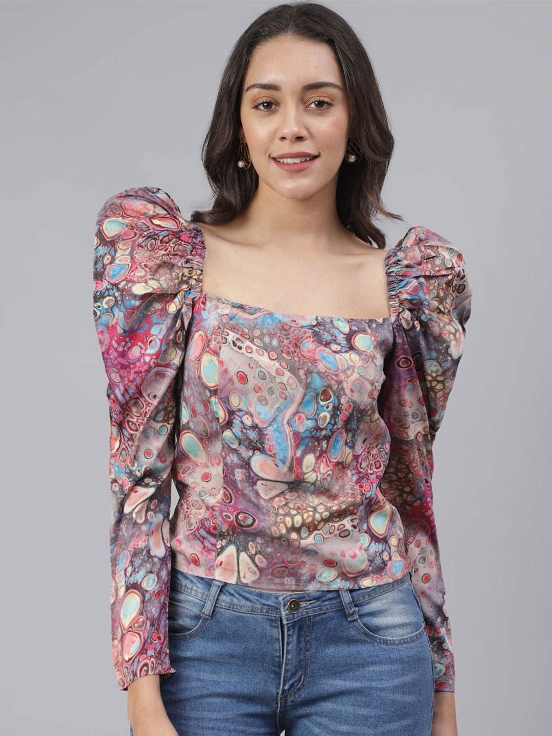 

BAESD Women Floral Printed Puff Sleeve Top, Pink