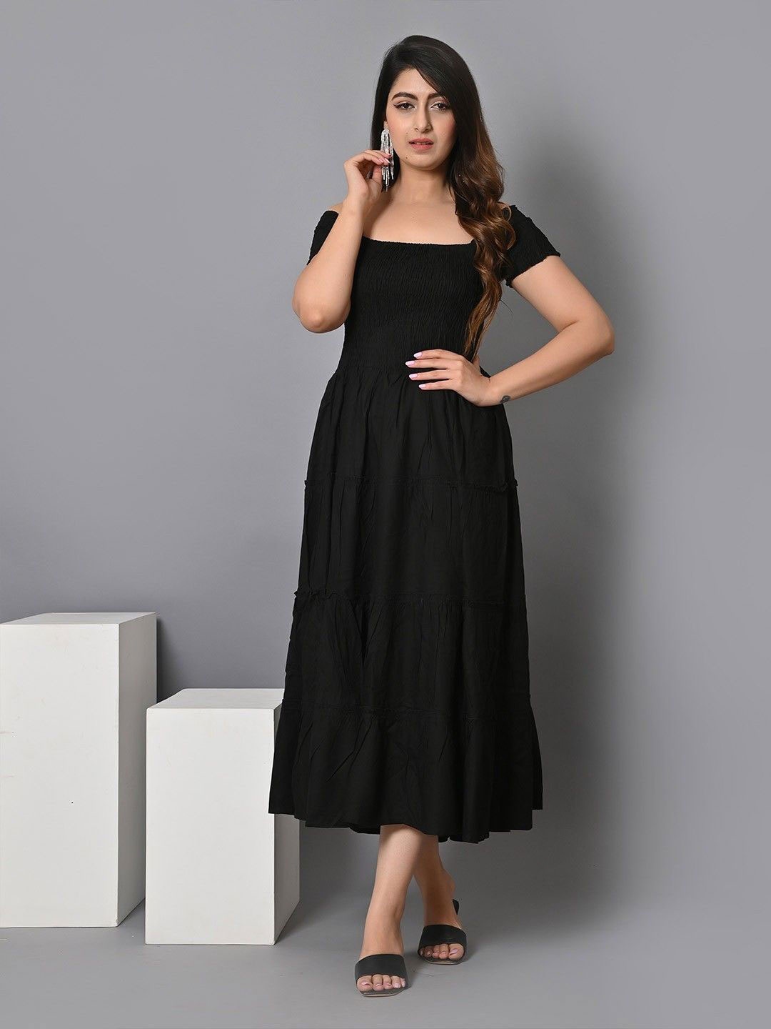 

Raiyani Enterprise Women Off-Shoulder Fit & Flare Dress, Black