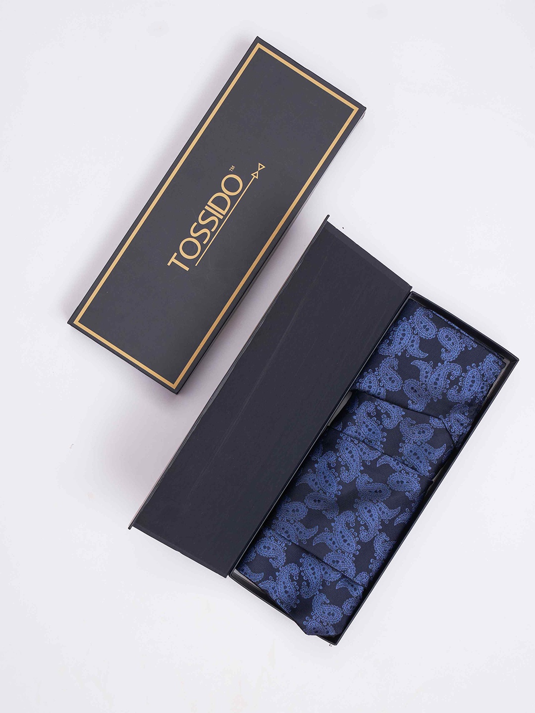 

Tossido Men Woven Design Cravat & Pocket Square Accessory Gift, Blue