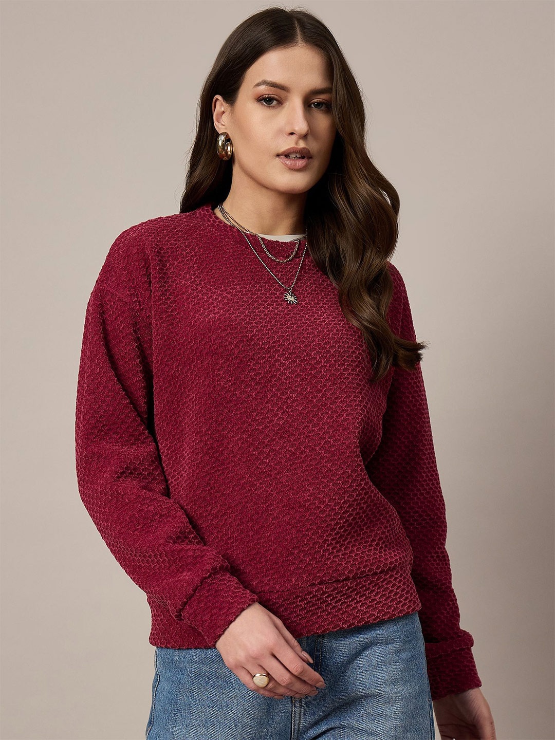 

The Roadster Lifestyle Co Self Design Long Sleeve Sweatshirt, Maroon